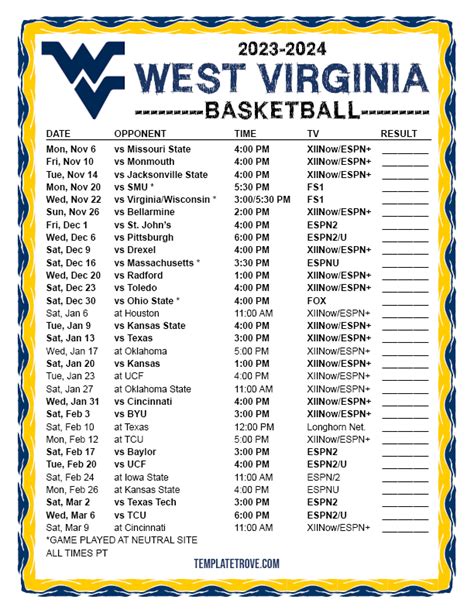 Wvu Football Schedule 2024 Printable Free Printable Brinn Clemmie