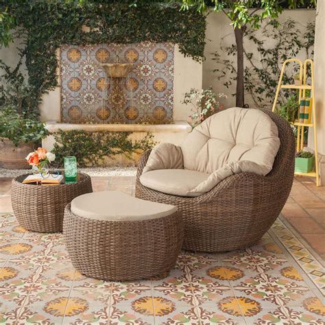 Royal Garden Greta Ottoman Piece Wicker Patio Lounge Chair With Beige