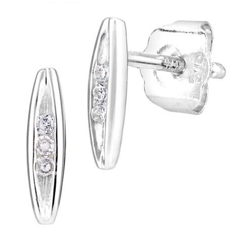 SPARKLD 9ct White Gold 0 03ct Diamond Trilogy Stud Earrings Sparkld