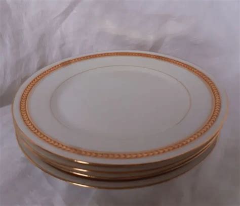 4 ASSIETTES À gâteau en porcelaine de Limoges Blanc et or EUR 35 00