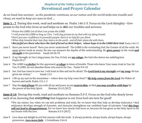 Devotional Calendar - Shepherd of the Valley Lutheran