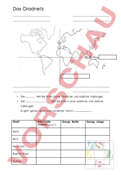 Arbeitsblatt Das Gradnetz Geographie Kartographie Gradnetz