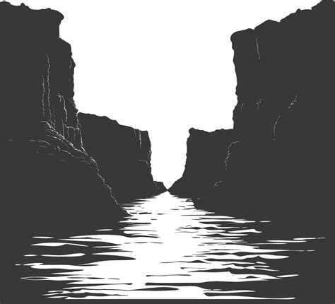 Silhouette canyon and river black color only 44446107 Vector Art at ...