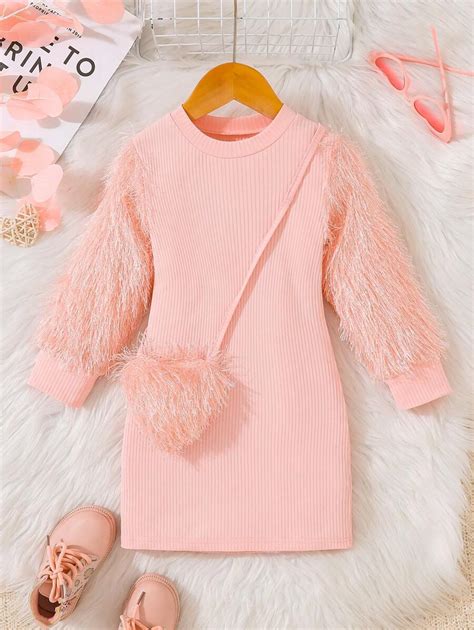 Vestido De Menina Manga Flare Elegante Rosa Decora O Borlas