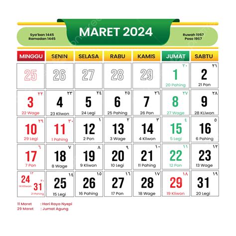 Calendar March Modern Simple Template Green Vector March