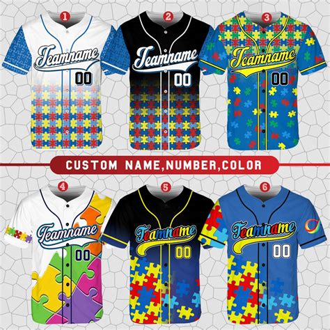 Personalized Autism Awareness Baseball Jersey Custom Name Puzzle