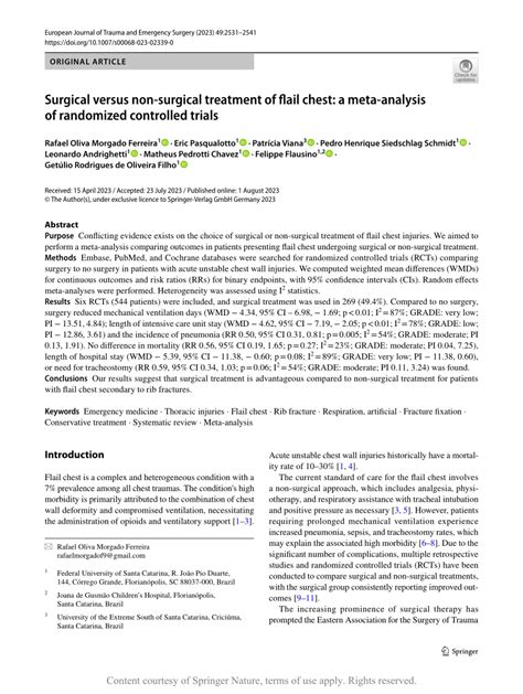 Surgical Versus Non Surgical Treatment Of Flail Chest A Meta Analysis