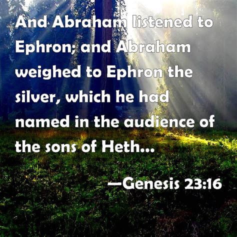 Genesis 2316 And Abraham Listened To Ephron And Abraham Weighed To