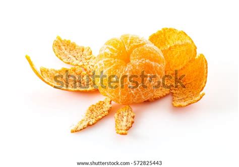 Single Tangerine Flesh Skin Fully Peeled Stock Photo 572825443