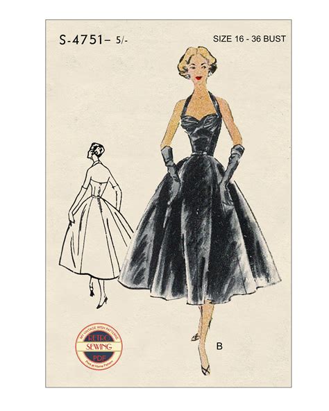 1950s Halter Evening Dress Pdf Print At Home Sewing Pattern Etsy