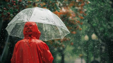 The Red Raincoat And Umbrella Premium Ai Generated Image