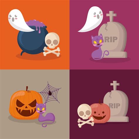 Celebraci N De Halloween Set Iconos Vector Gratis