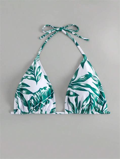 Shein Swim Curve Summer Beach Plus Tropical Print Halter Triangle