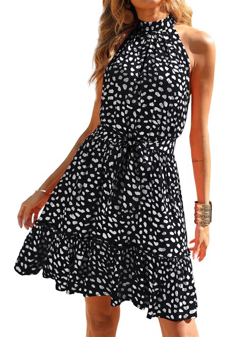 BTFBM Women Floral Dresses Casual Summer Sleeveless Halter Neck Ruffle