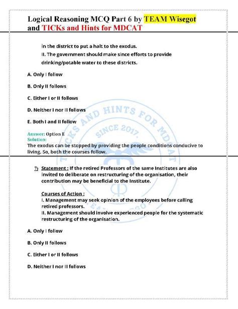 Pmc Mdcat Logical Reasoning Mcqs Part Wisegot