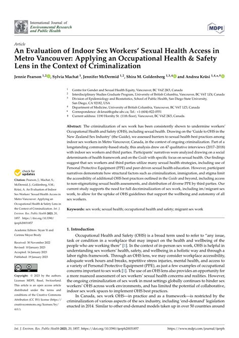 Pdf An Evaluation Of Indoor Sex Workers Sexual Health Access In Metro Vancouver Applying An