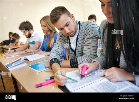 Colleagues Students On Class Working Together Stock Photo Alamy