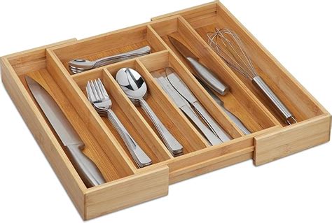 Relaxdays Cutlery Tray Extendible Bamboo Drawer Insert High 6 5 X 38