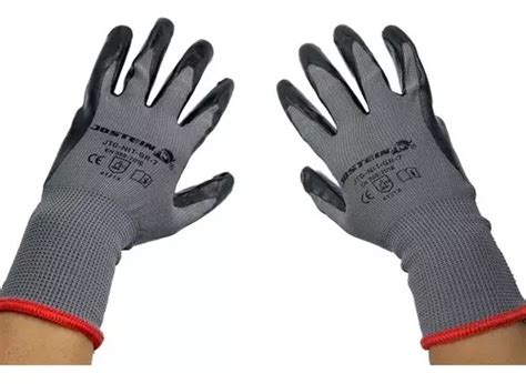 Guantes Trabajo Nylon Nitrilo Palma Negro Economicos X 3