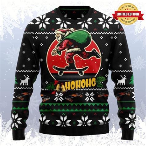 Santa Claus Skateboard Cuye Ugly Sweaters For Men Women Rugcontrol