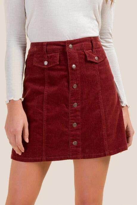 Francescas Ava Button Front Corduroy Skirt Brick Velvet Skirt Outfit Red Skirt Outfits