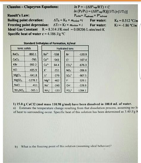 Solved Clausius Clapeyron Equations In Chegg