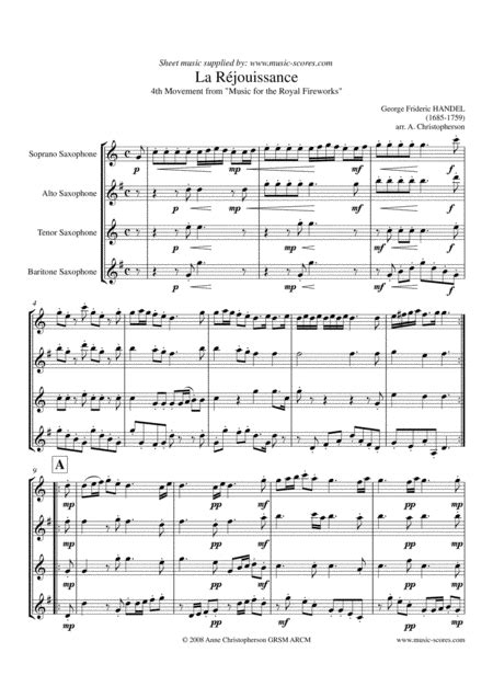 La Réjouissance Sax Quartet Sheet Music Handel George Frideric