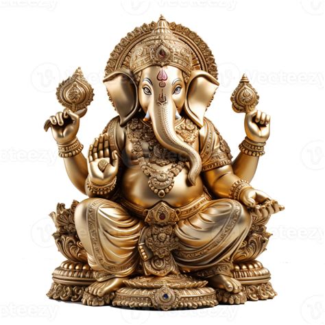 Luxury Golden Ganesha God Divine Hindu Deity Statue Symbolizing