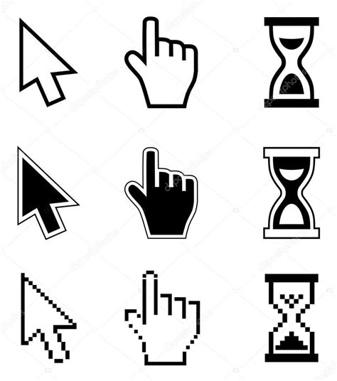 Pixel Cursors Icons Arrow Hourglass Hand Mouse Stock Vector Image By