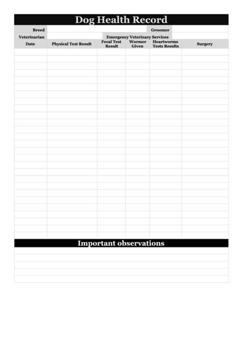 Dog Health Record Template Printable Pdf Download