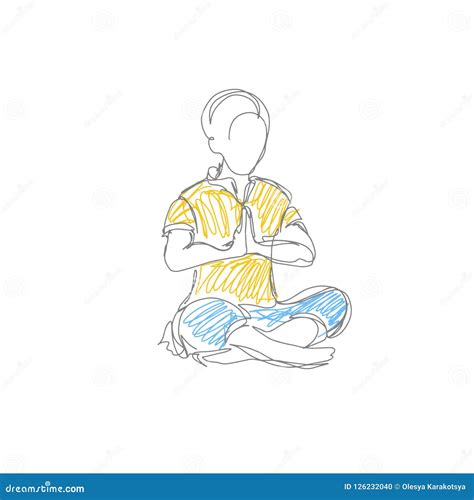 Doodle Line Drawing Of People Meditation Concept Stock Vector