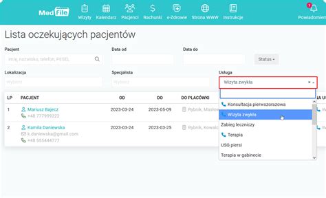 Lista Rezerwowa Filtrowanie Program Do Gabinetu