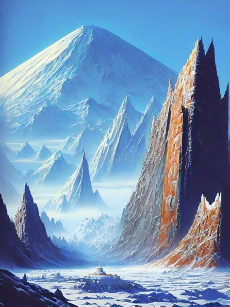 Space Base Mountains And Rocks On Frozen Alien Planet Generative Ai