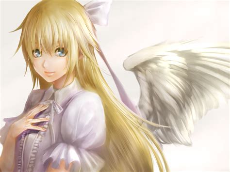 Angel Blonde Hair Blue Eyes Roze Wings Anime Wallpapers