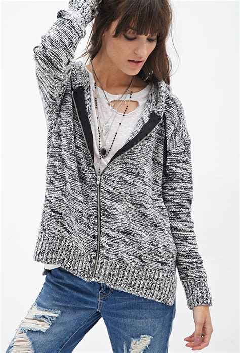 Lyst Forever 21 Marled Knit Hoodie In Black