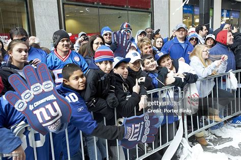 View Of New York Giants Fans During Victory Parade At The Canyon Of