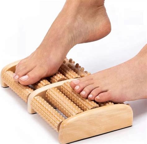 Wooden Foot Massager With 5 Rollers Acupressure Massager Reflexology