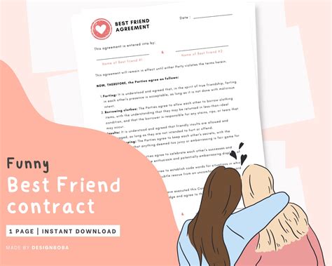 Best Friend Contract Funny Printable Contract Funny Relation Contract