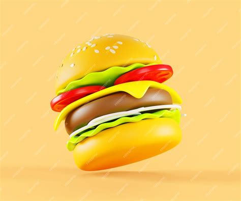 Premium Photo 3d Render Fast Food Burger Icon Flying Hamburger With Bread Sesame Meat Cheese