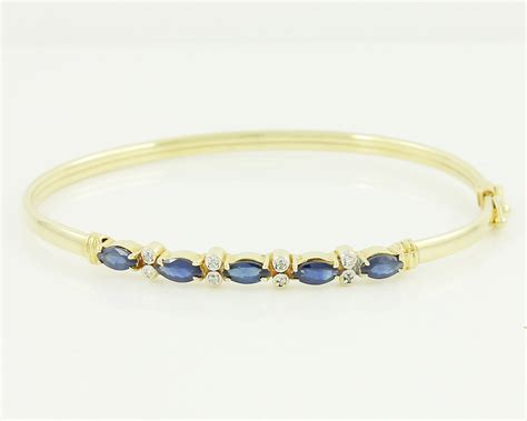 14k Enhanced Sapphire Diamond Bangle Bracelet 1980s 14k Yellow Gold Minimalist Sapphire