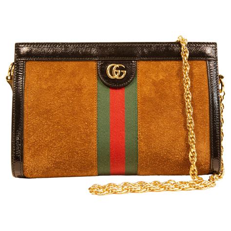 Gucci Ophidia Chain Shoulder Bag In Brown Suede For Sale At 1stdibs