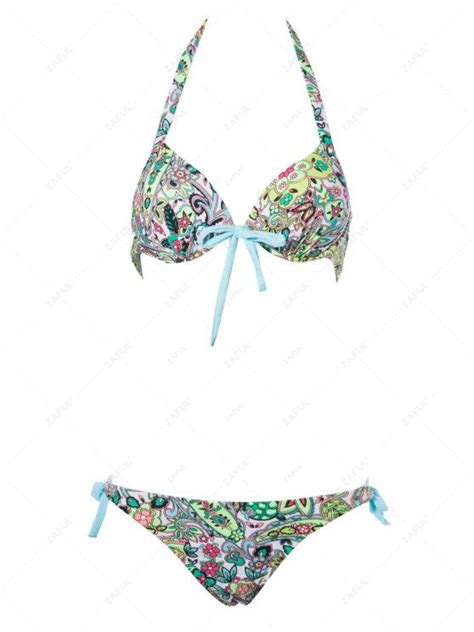 22 OFF 2021 Print Side Tie Bikini Set In LAKE BLUE ZAFUL