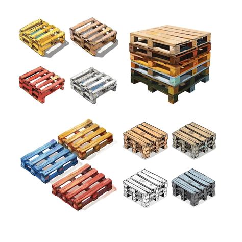 Set Of Isometric Wooden Pallets Vector Illustration Premium AI