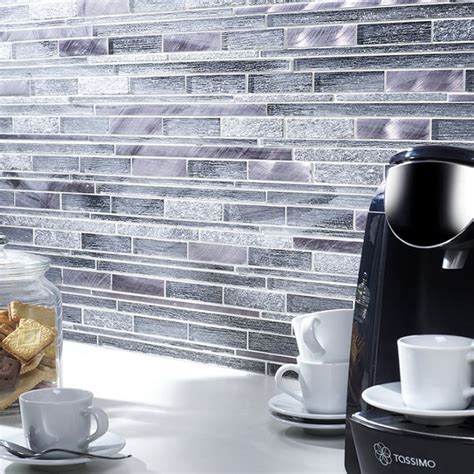 Verona Kenton Grey Glass Stone And Metal Mix Offset Linear Mosaic G30225 The Cornwall Tile