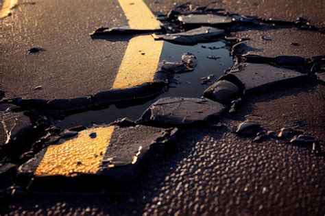 Premium AI Image Closeup Of Tar Repair On Damaged Road Surface