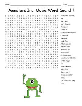 Monsters Inc Movie Word Search By Oasis Edtech Tpt