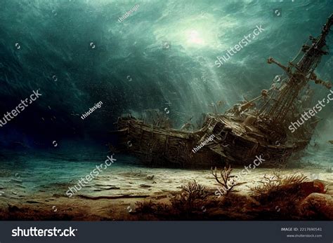 Pirate Ship Treasure Underwater Stock Illustration 2217690541 | Shutterstock