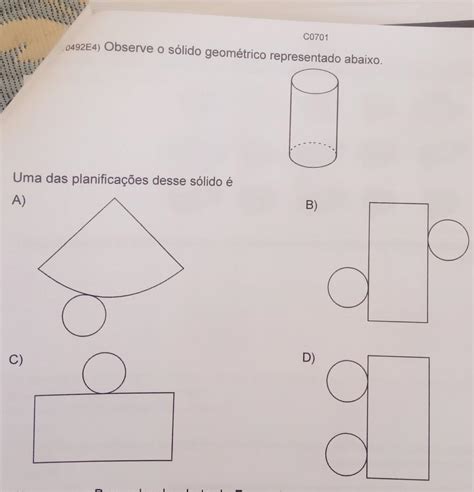 Observe O S Lido Geom Trico Representado Abaixo Uma Das Planifica Es