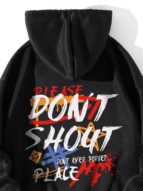 Slogan Graphic Thermal Lined Drawstring Hoodie Shein Usa