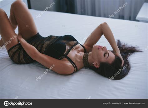 Very Sexy Brunette Posing In Stylish Black Lingerie Stock Photo VlaDee 163085924